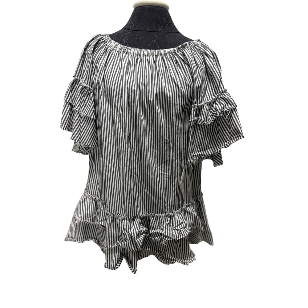 Zara Woman Striped Ruffle Off Shoulder Blouse Black White Tiered Top Medium
